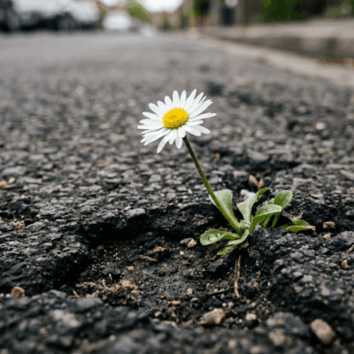 Gänseblümchen wächst durch den Asphalt